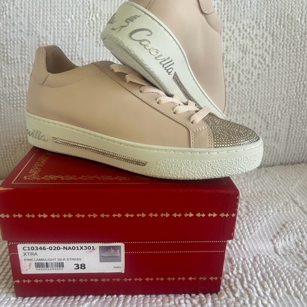 Women's Beige Sneakers with Gold Accents